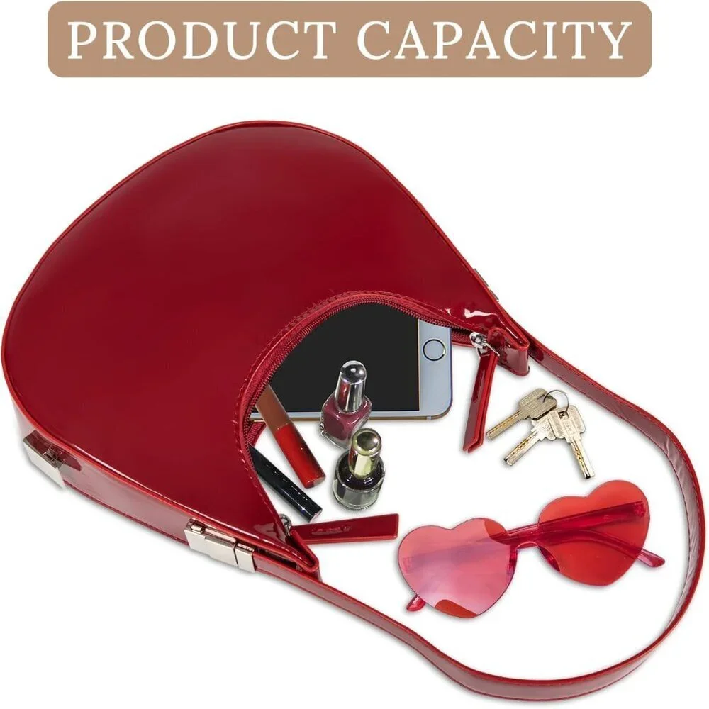 Women's Leather Crescent Shoulder Bag Y2K 90s Hobo Purse Small Red